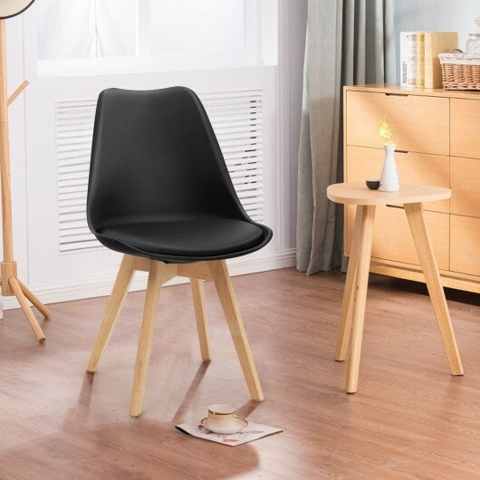 Set of 4 Dining Chairs Mid-Century Modern Shell PU Seat with Wooden Legs-Black