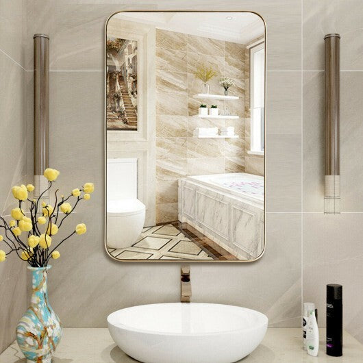 32 Inch x 20 Inch Metal Frame Wall-Mounted Rectangle Mirror-Golden