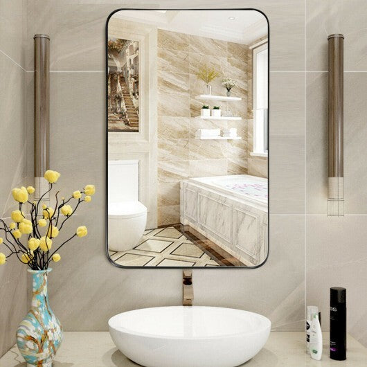 32 Inch x 20 Inch Metal Frame Wall-Mounted Rectangle Mirror-Golden