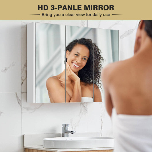 Frameless Bathroom Wall Mounted Mirror Cabinet with 3 Doors