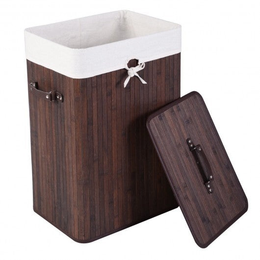 Rectangle Bamboo Hamper Laundry Basket Washing Cloth Bin Storage Bag Lid 3 color-Black