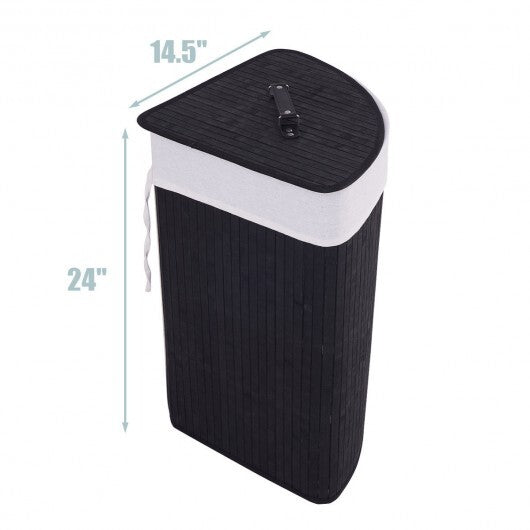 Corner Bamboo Hamper Laundry Basket-Black - Color: Black