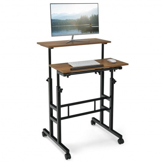 Mobile Standing up Desk Adjustable Computer Desk Tilting Workstation-Walnut - Color: Walnut
