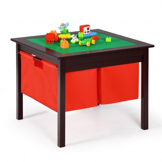 2-in-1 Kids Double-sided Activity Building Block Table with Drawers-White