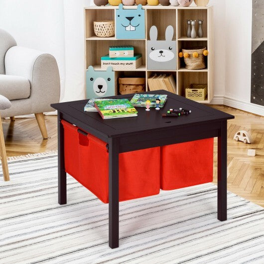 2-in-1 Kids Double-sided Activity Building Block Table with Drawers-White