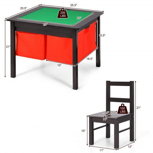 2-in-1 Kids Activity Table and 2 Chairs Set with Storage Building Block Table-Espresso - Color: Dark Brown
