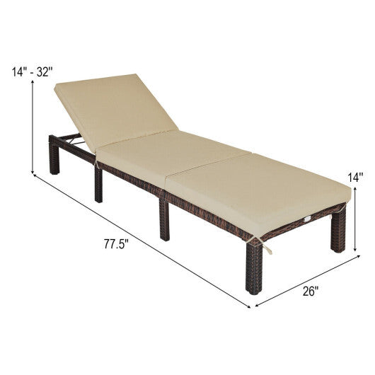 Outdoor Rattan Adjustable Cushioned Chaise-Red
