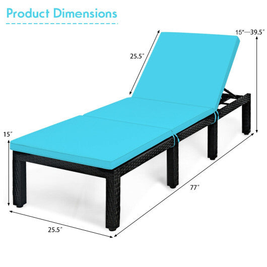 Patio Rattan Lounge Chair Chaise Couch Cushioned Height Adjustable-White