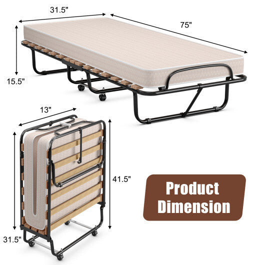75 x 31.5 Inch Folding Guest Bed with Memory Foam Mattress for Adult