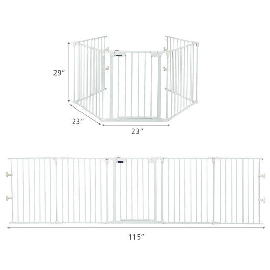 115 Inch Length 5 Panel Adjustable Wide Fireplace Fence-Black