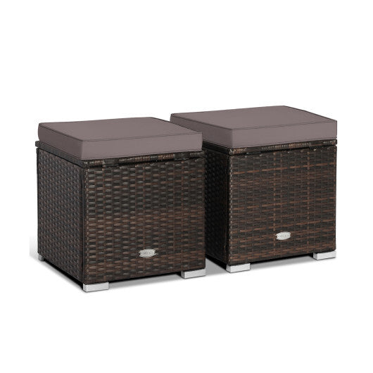 2 Pieces Patio Ottoman with Removable Cushions-Gray - Color: Gray