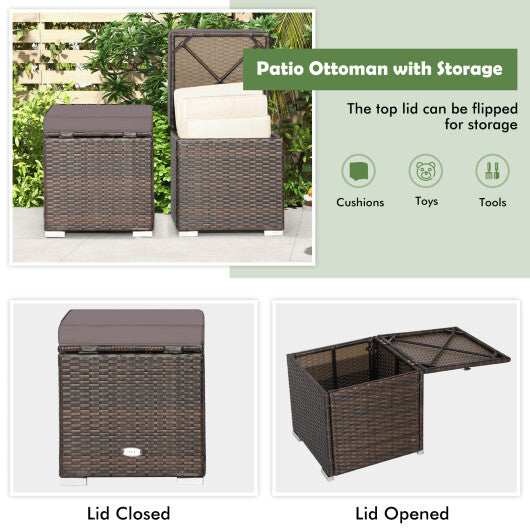 2 Pieces Patio Ottoman with Removable Cushions-Gray - Color: Gray