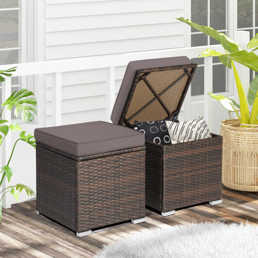 2 Pieces Patio Ottoman with Removable Cushions-Gray - Color: Gray