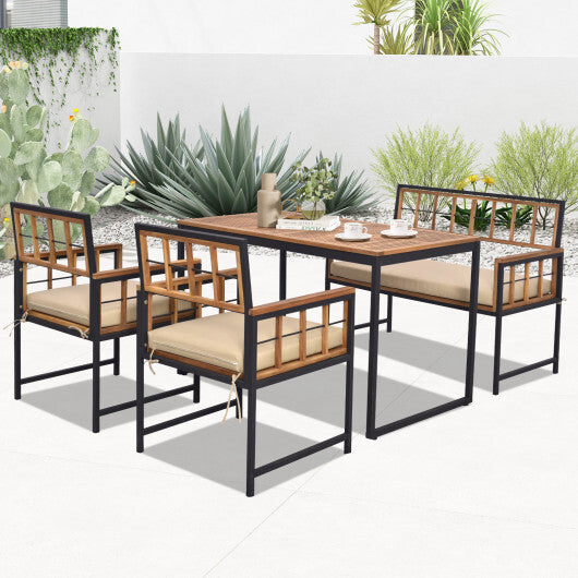 4 Pieces Acacia Wood Patio Dining Set with 1 Rectangular Table-Natural