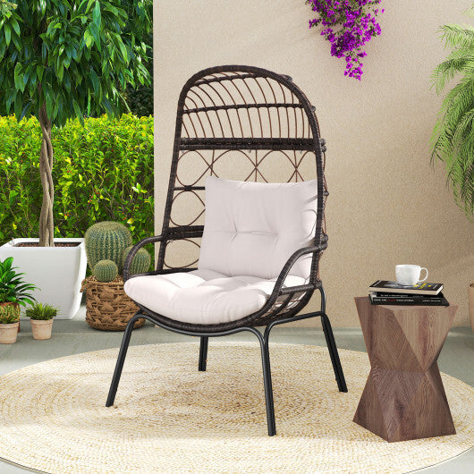 Patio Wicker Egg Chair Outdoor Rattan Lounge Basket with Seat and Back Cushions-Brown