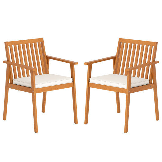 2 Pieces Patio Dining Chairs Outdoor Acacia Wood Chairs with Removable Padded Cushion-Oak