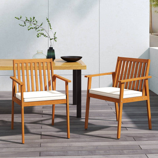2 Pieces Patio Dining Chairs Outdoor Acacia Wood Chairs with Removable Padded Cushion-Oak