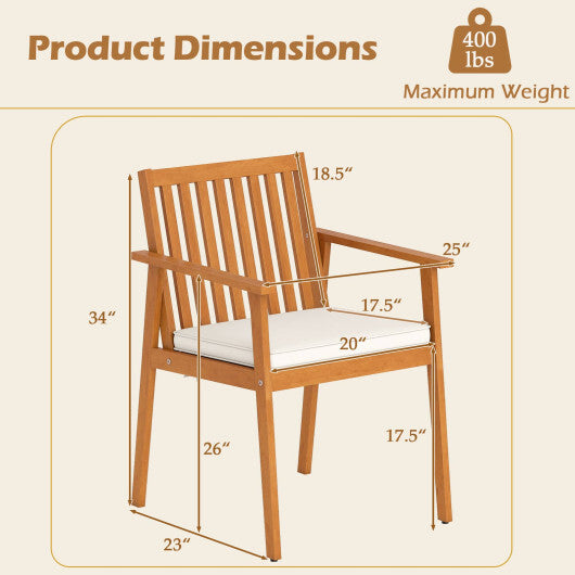 2 Pieces Patio Dining Chairs Outdoor Acacia Wood Chairs with Removable Padded Cushion-Oak