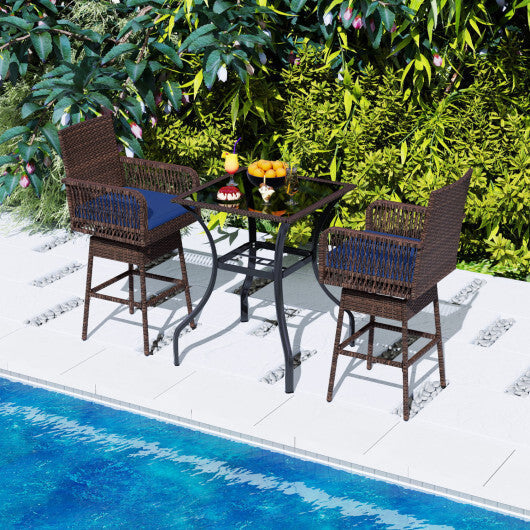 29" Bar Height Patio 360? Swivel Bar Stool with Cross-Woven Armrests Footrest and Seat Cushion-Brown