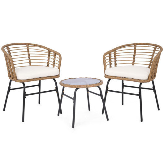 3 Pieces Outdoor Patio Furniture Set with Soft Cushions-White