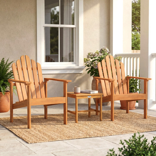 Stackable Adirondack Chair Set of 2 with Side Table-Natural