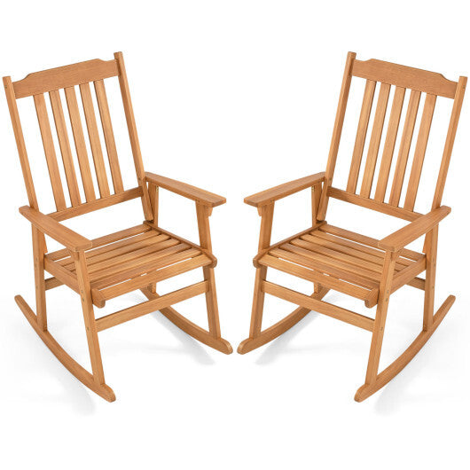 Acacia Wood Oversized Rocking Chair with High Back and Armrests for Outdoor-Natural