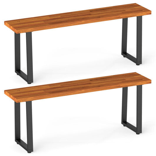 Set of 2 Wood Patio Bench 47.5" Long Dining Bench for Entryway Poolside