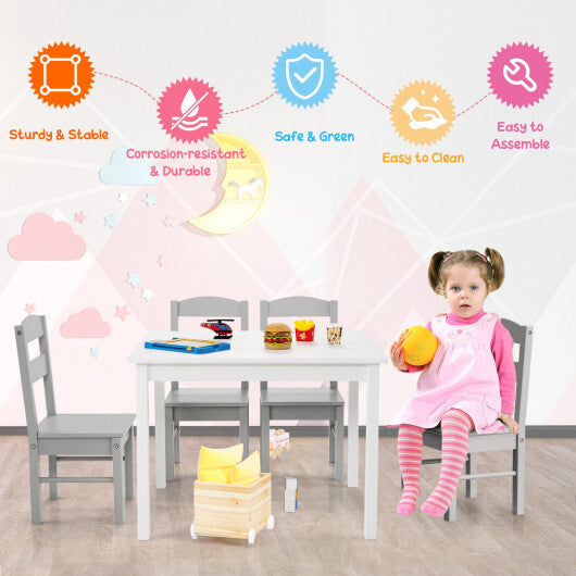 Kids 5 Pieces Table and Chair Set Wooden Children Activity Playroom Furniture Gift-White - Color: White