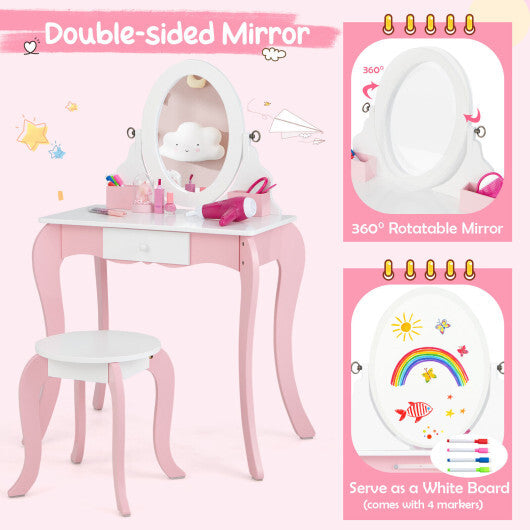 Pretend Kids Vanity Set with 360 Rotatable Mirror and Play Accessories