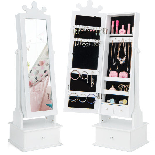 2-in-1 Kids Play Jewelry Armoire with Full Length Mirror and Drawers-Pink