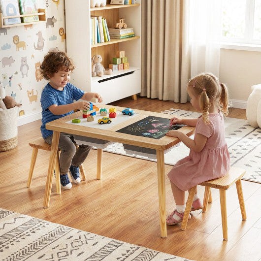 Wooden Kids Activity Table Set with 2 Foldable Storage Bins-Natural