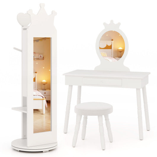 Free-Standing Full Length Mirror Kids Jewelry Armoire Cabinet-Pink