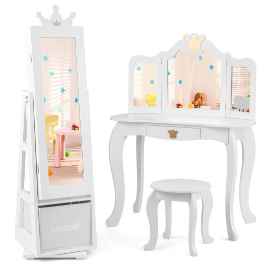 Kids Jewelry Armoire Cabinet with Large Storage Capacity and Swivel Base-Pink