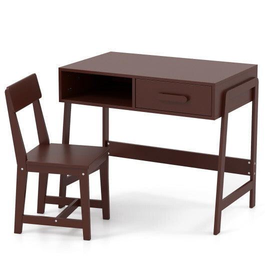 Kids Desk and Chair Set with Storage Drawer and Hutch-Pink