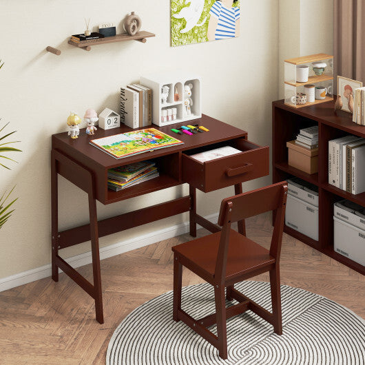 Kids Desk and Chair Set with Storage Drawer and Hutch-Pink