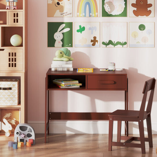 Kids Desk and Chair Set with Storage Drawer and Hutch-Pink