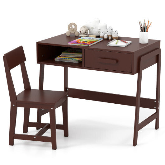 Kids Desk and Chair Set with Storage Drawer and Hutch-Pink