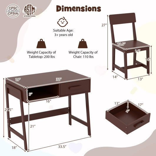 Kids Desk and Chair Set with Storage Drawer and Hutch-Pink