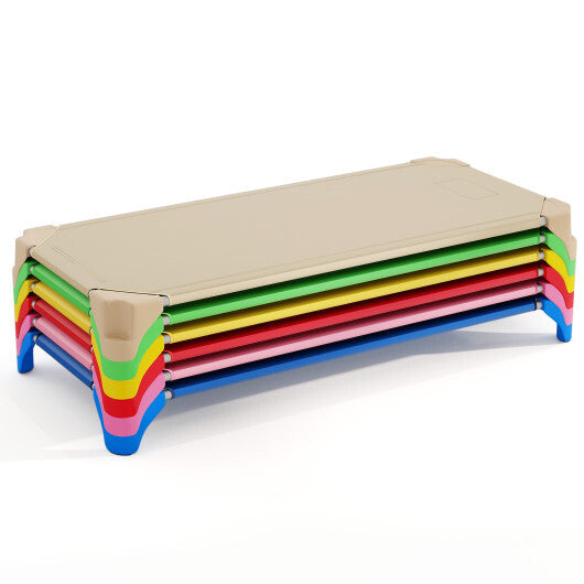 Portable 6 Pack Stackable Daycare Cots Sleeping Bed for Kids 52 Inch-Blue