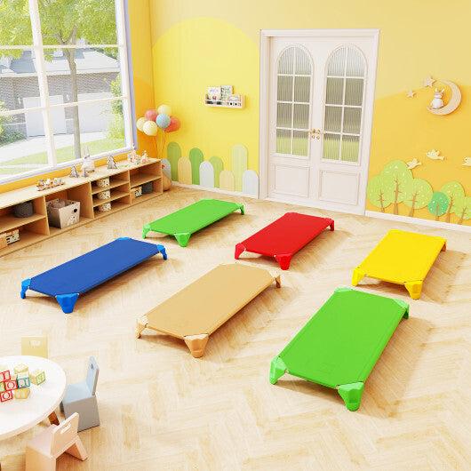 Portable 6 Pack Stackable Daycare Cots Sleeping Bed for Kids 52 Inch-Blue