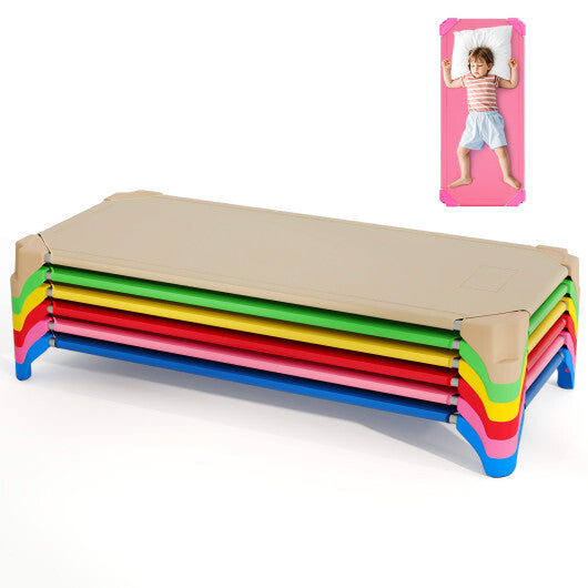 Portable 6 Pack Stackable Daycare Cots Sleeping Bed for Kids 52 Inch-Blue