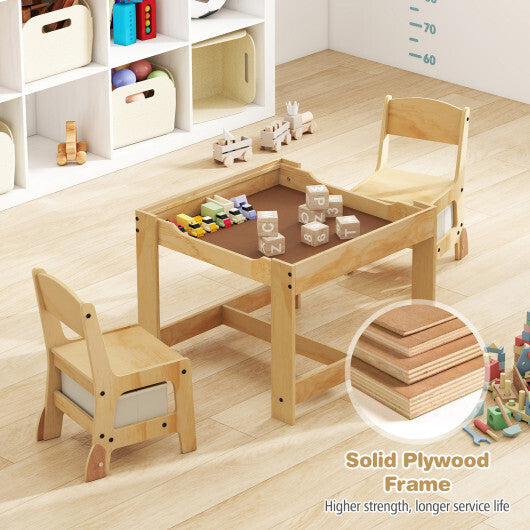 3 in 1 Kids Table and Chair Set with Removable Tabletop and 2 Storage Drawers-Gray