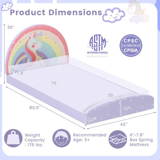 Twin Floor Bed Frame Upholstered Twin Size Kids Floor Bed with 210D Oxford Cloth Floor Mat-Blue