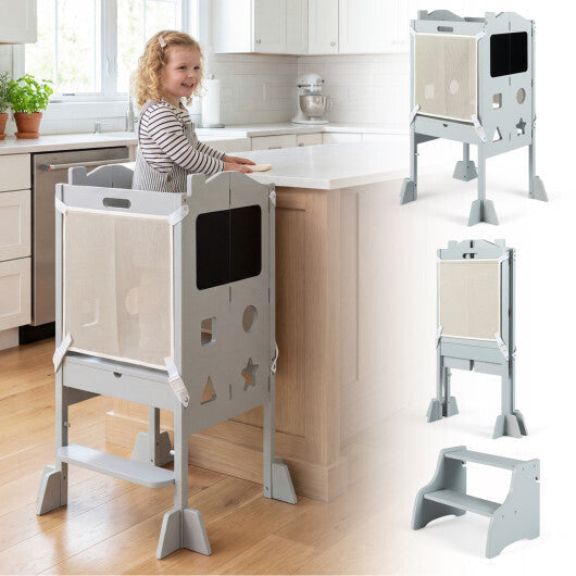 Foldable Toddler Step Stool with Chalkboards 2-Step Stool-White