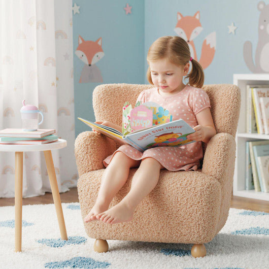 Sherpa Kids Sofa Comfy Toddler Armchair with Solid Rubber Wood Legs-Rustic Brown