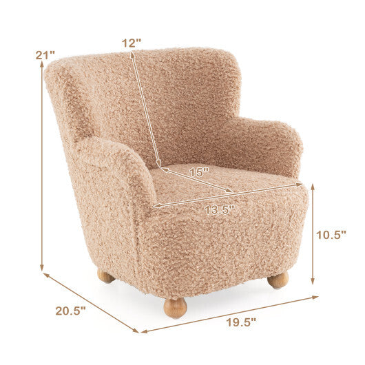 Sherpa Kids Sofa Comfy Toddler Armchair with Solid Rubber Wood Legs-Rustic Brown