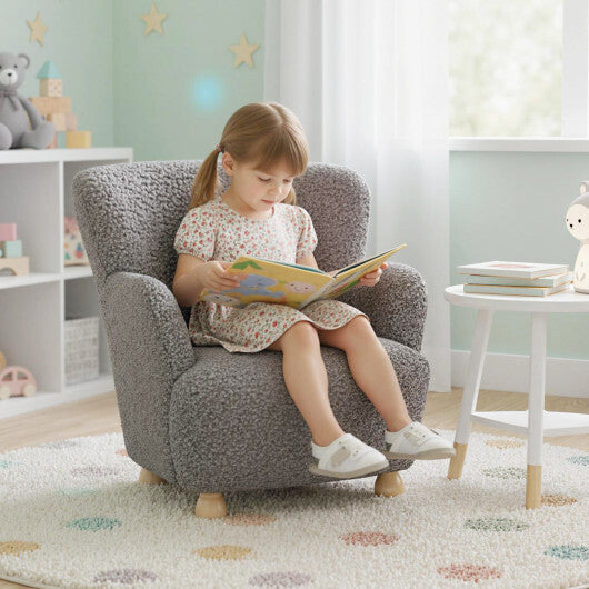 Sherpa Kids Sofa Comfy Toddler Armchair with Solid Rubber Wood Legs-Rustic Brown