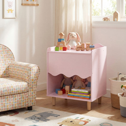 Toddler Scalloped Side Table with Wide Top & Open Compartment-Pink