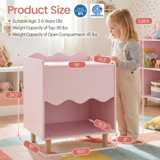 Toddler Scalloped Side Table with Wide Top & Open Compartment-Pink