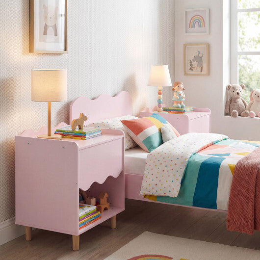 Toddler Scalloped Side Table with Wide Top & Open Compartment-Pink